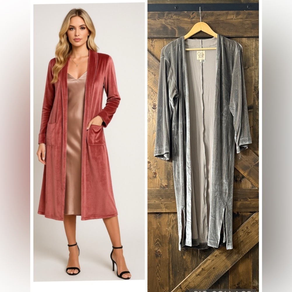 CHASER Velvet Open Front Duster Cardigan